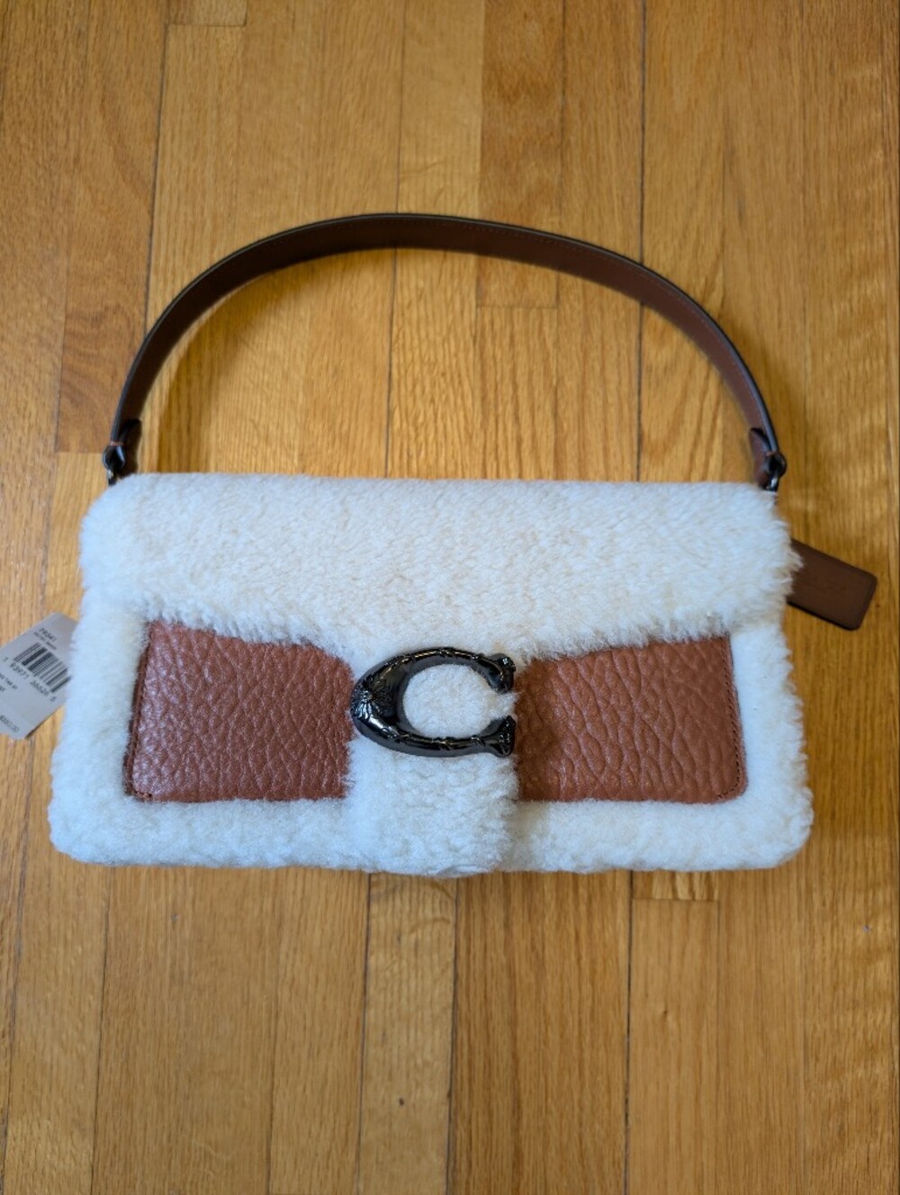 NWT Coach Tabby 26 Mixed Leather & Shearling Shoulder Bag - Saddle